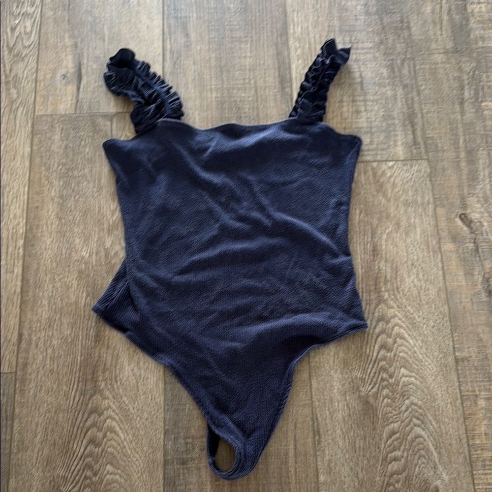 Navy Blue Ruffled Aritzia Sunday Best Bodysuit